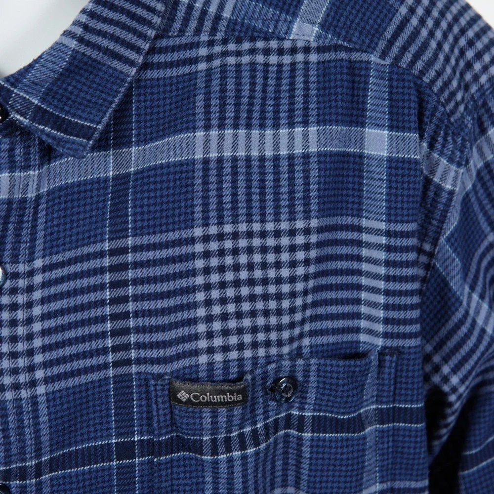 Columbia Mens 3XL Flannel Blue Plaid Button Down Shirt Big & Tall Long Sleeve